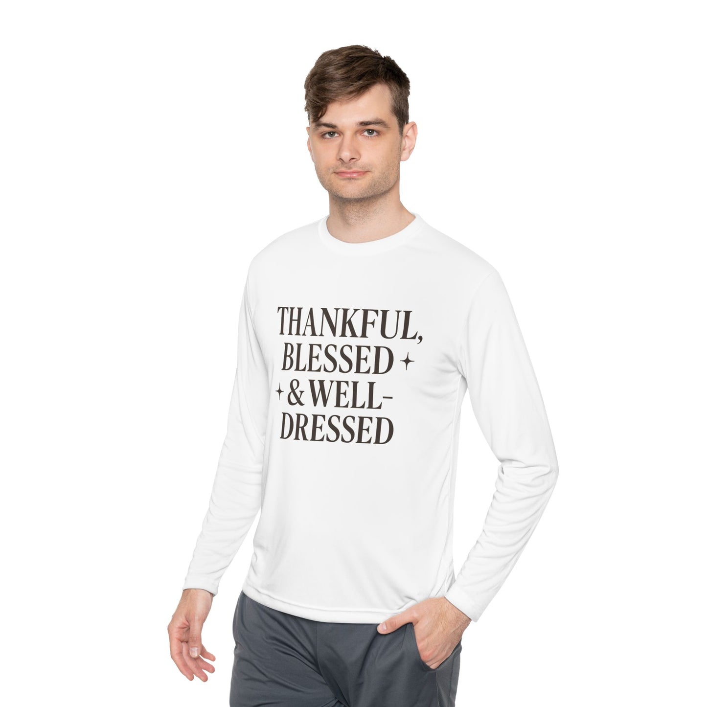 Long Sleeve Tee — "Thankful, Blessed & Well-Dressed" Graphic Top