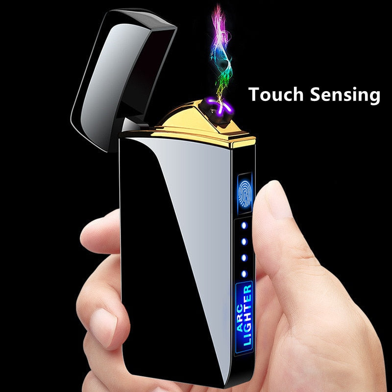 Electric Flameless Windproof Metal Lighter Double Arc USB Rechargeable