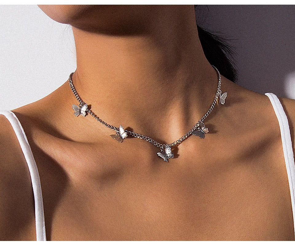 Gold And Silver Plated Butterfly Choker Necklaces