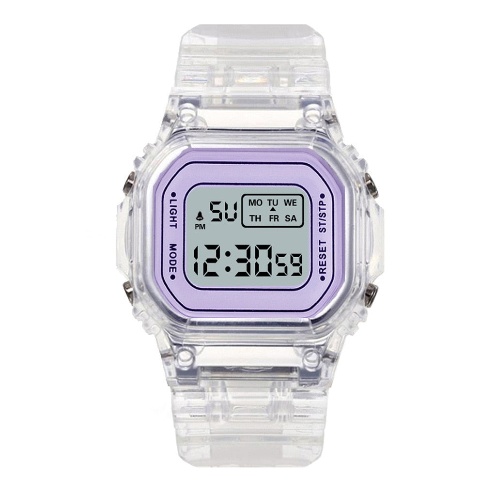 Digital Watch  Women's Transparent Square  Electronic Sports Wrist Watch