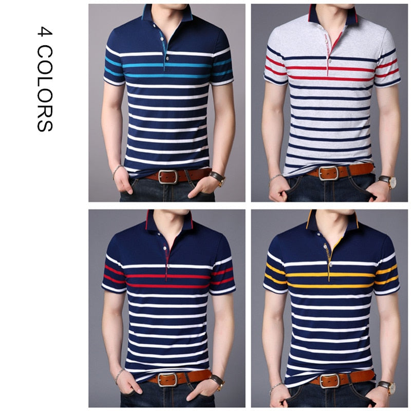 Cotton T Shirt Men Short Sleeve, striped, summer, business, casual