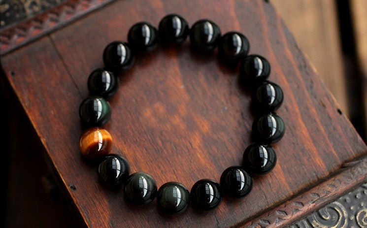 Natural Black Onyx with Tiger eye Stone Beads Jewelry Bracelet