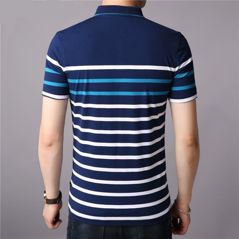 Cotton T Shirt Men Short Sleeve, striped, summer, business, casual