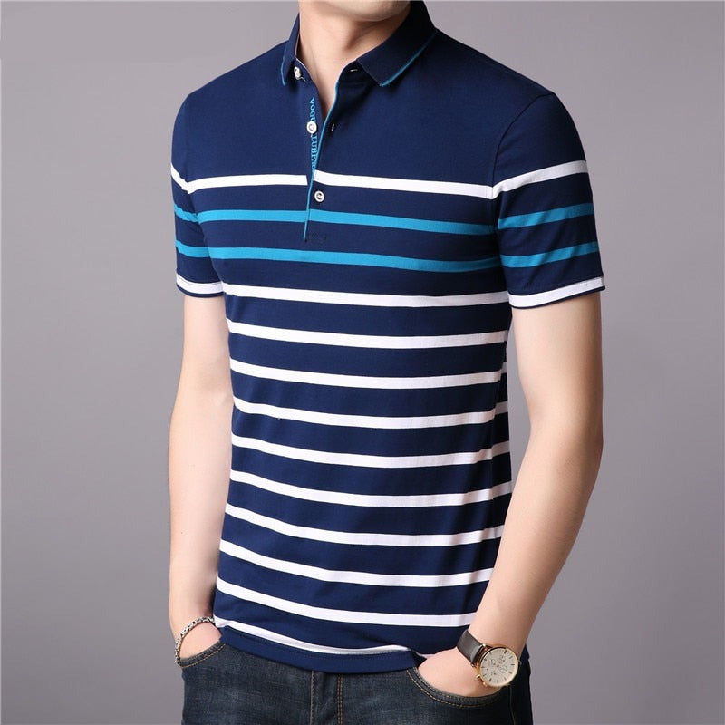 Cotton T Shirt Men Short Sleeve, striped, summer, business, casual