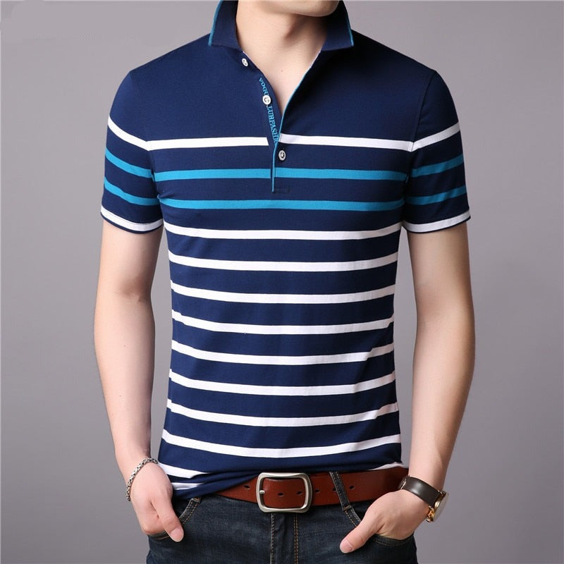 Cotton T Shirt Men Short Sleeve, striped, summer, business, casual