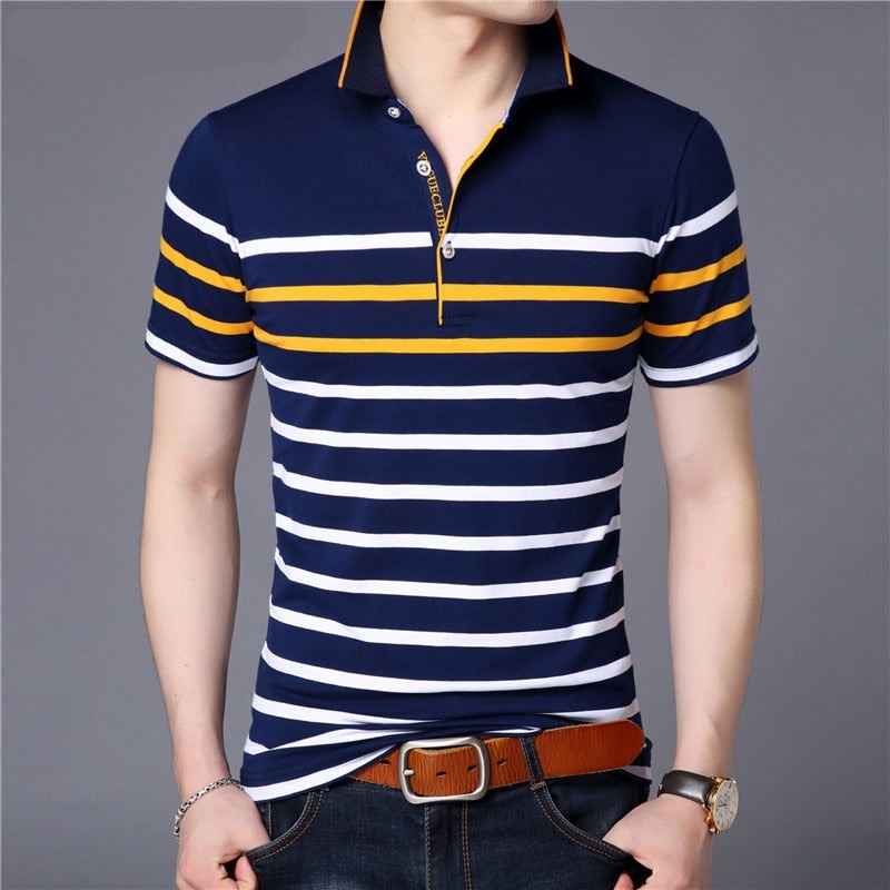 Cotton T Shirt Men Short Sleeve, striped, summer, business, casual