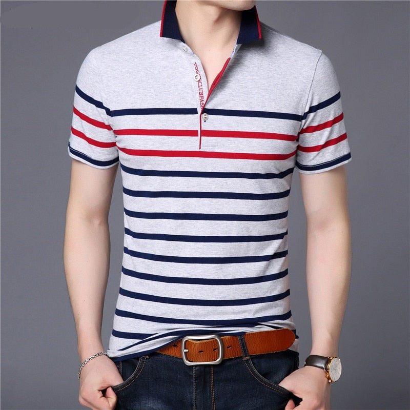 Cotton T Shirt Men Short Sleeve, striped, summer, business, casual