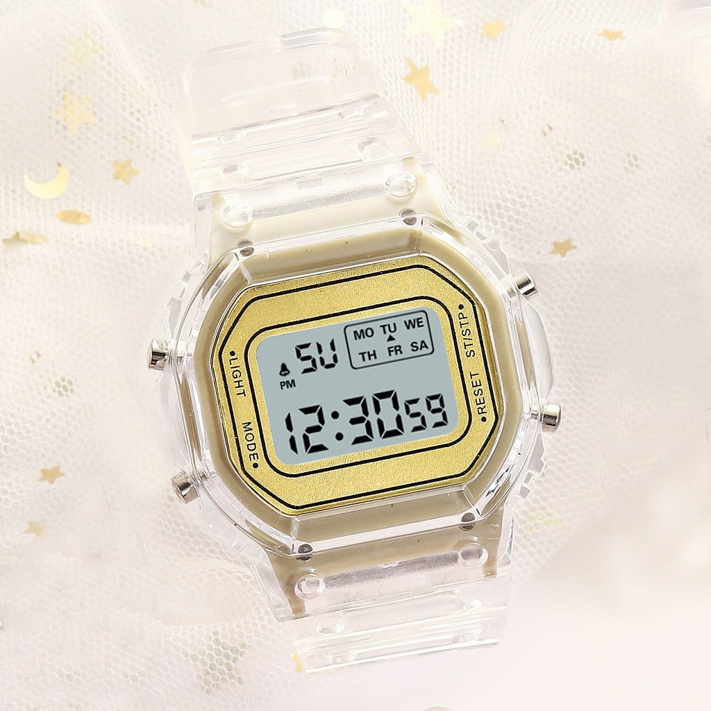 Digital Watch  Women's Transparent Square  Electronic Sports Wrist Watch