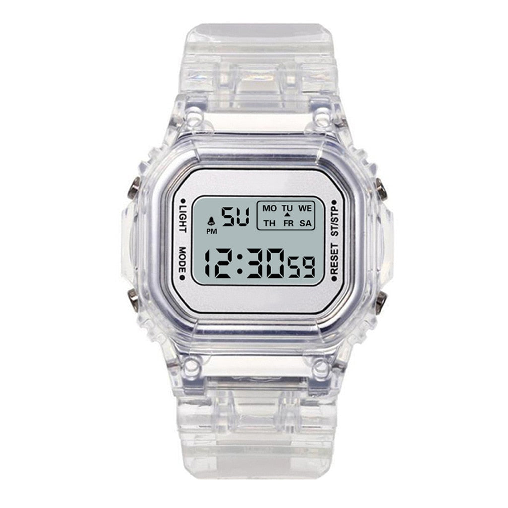 Digital Watch  Women's Transparent Square  Electronic Sports Wrist Watch