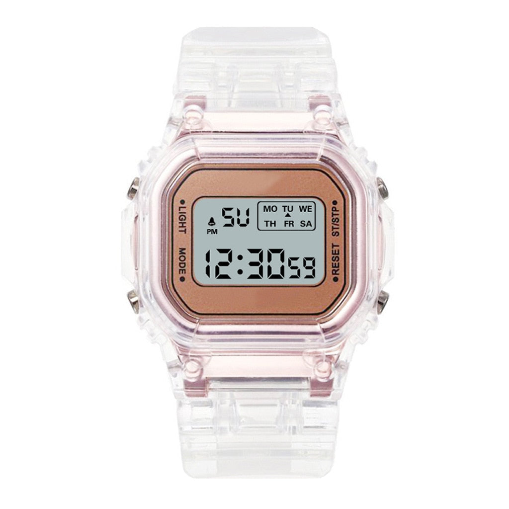 Digital Watch  Women's Transparent Square  Electronic Sports Wrist Watch