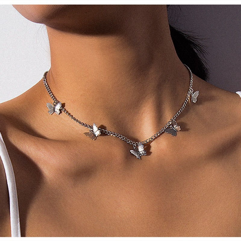 Gold And Silver Plated Butterfly Choker Necklaces