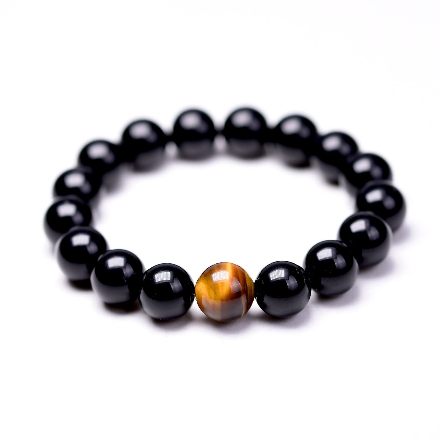 Natural Black Onyx with Tiger eye Stone Beads Jewelry Bracelet