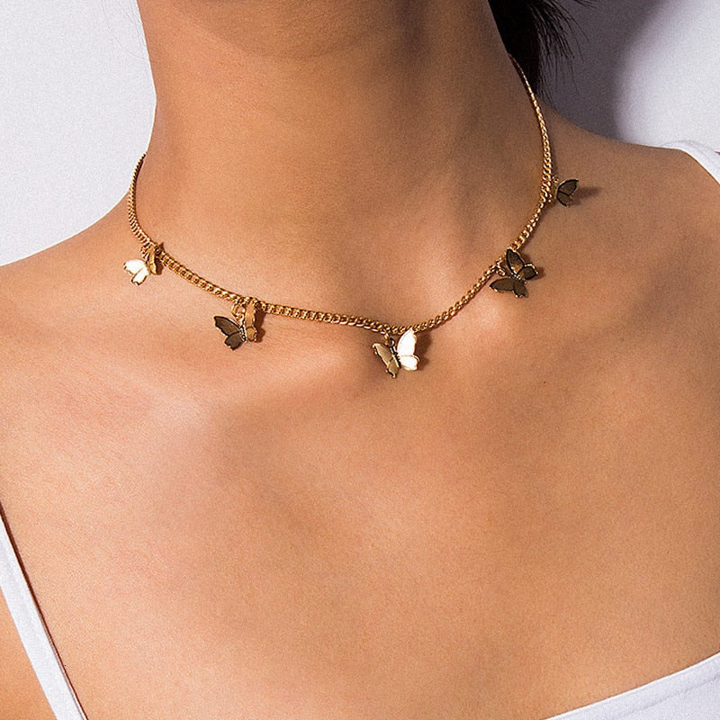 Gold And Silver Plated Butterfly Choker Necklaces