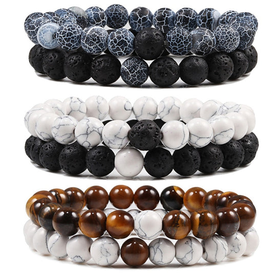 Beaded Bracelet sets for Men and Women Elastic Rope Jewelry