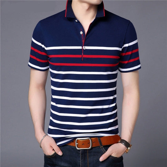 Cotton T Shirt Men Short Sleeve, striped, summer, business, casual